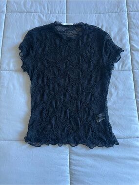 Timing Lace Mesh Short Sleeve Top